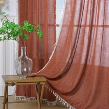 Terracotta Boho Curtains 84 Inch Length Burnt Orange Farmhouse Curtains for L...