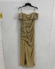 NWT XSCAPE Women Sparkly Gold Strapless Evening Gown Size 14
