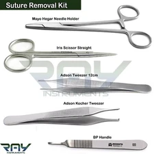 5 Pcs Suture Removal Kit Surgical Scissor Needle Holder Forceps Adson Tweezers