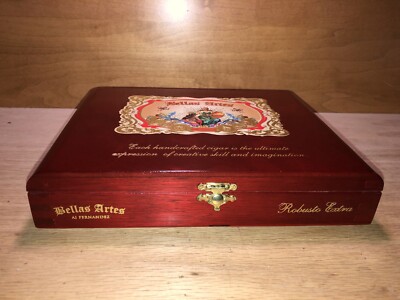 QTY AVLBL AJ  Bellas Artes Robusto Extra 9''x6.5x1.75'' SOLID WOOD Cigar Box RED
