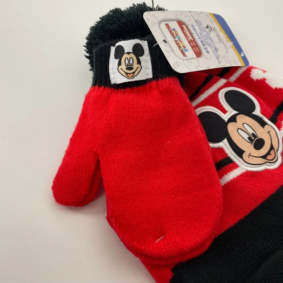 Juego de sombreros y mitones Disney Mickey Mouse para niños pequeños talla única rojo/negro nuevo con etiquetas Foto 2 de 4