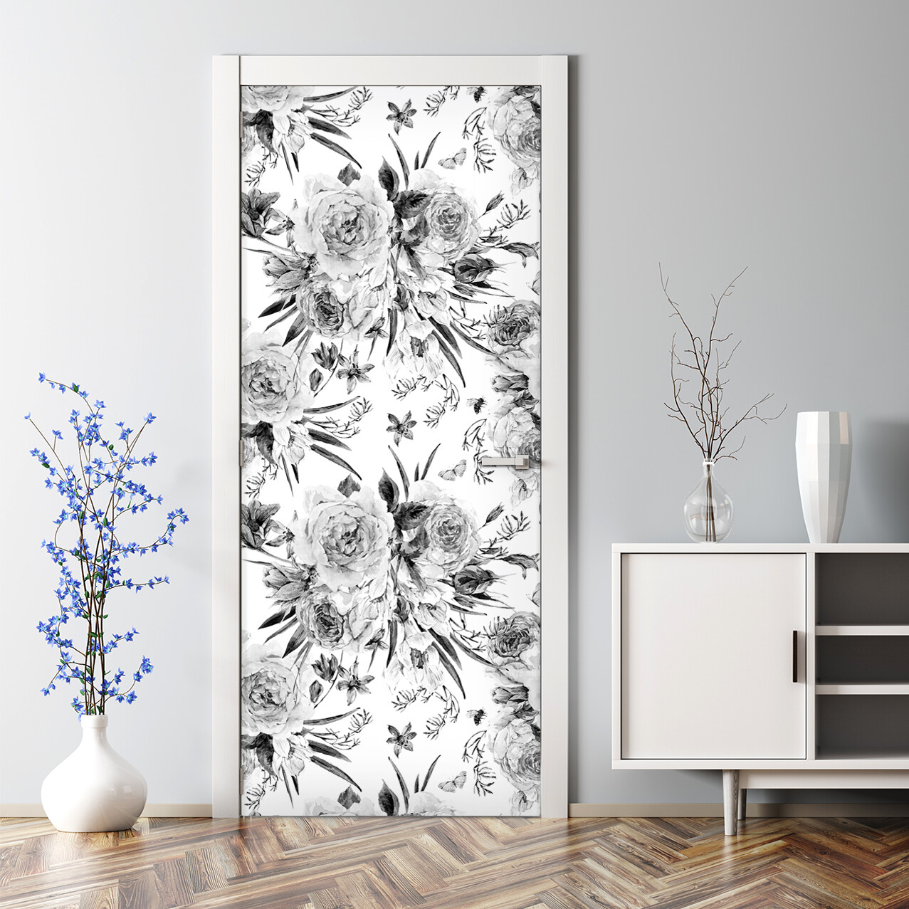 Charcoal Roses Watercolor Floral Wall Mural Bubble-Free Adhesive Sticker