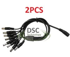 2PCS DC 12V Security Camera 2.1 x 5.5MM 1 Female to 8 Male Power Splitter Cable