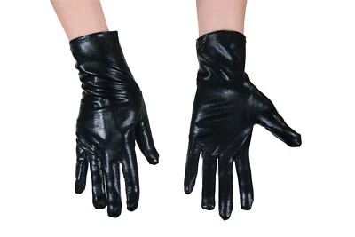 Gants Femme Homme Halloween Carnaval Métallique Noir Brillant Robot - Photo 1/4