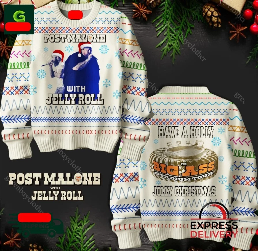 Jelly Roll with Post Malone Have A Holly Rolly Christmas Ugly Sweater