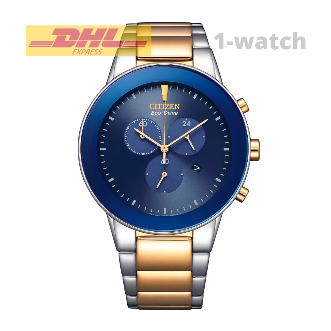 Citizen AT2244 84L chronograph semi Rosegold blue dial EcoDrive
