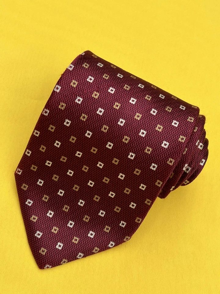 Auténtica corbata CERRUTI 1881 FORMAS diseño a cuadros con agujeros en granate 100 % seda Foto 2 de 4