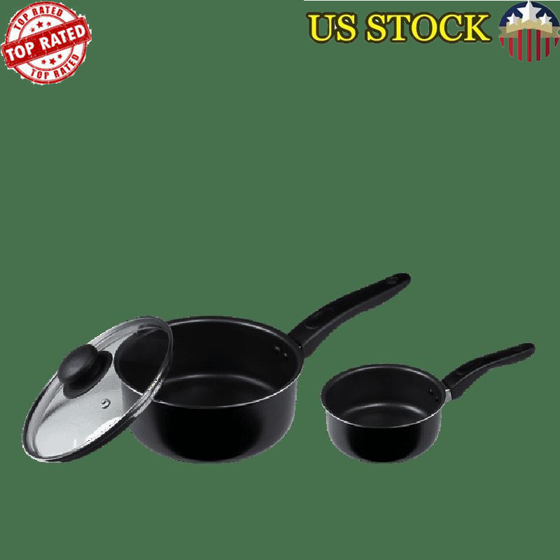 Nonstick Saucepan Set 3 Piece Includes Glass Lid Durable Kitchen Cookware New