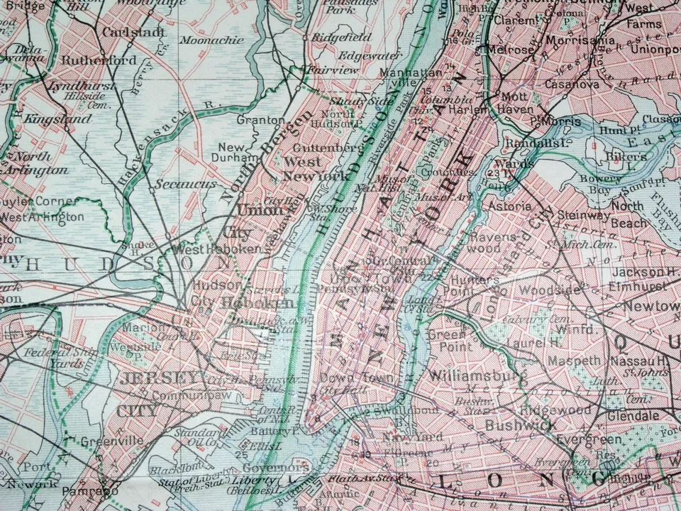 MAPA VINTAGE DE LA CIUDAD DE NUEVA YORK BROOKLYN 1925 CIUDAD MANHATTAN EN REVERSO Foto 2 de 4