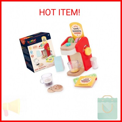 Battat Education   Wooden Barista Playset   Toy Coffee Maker & Accessories with