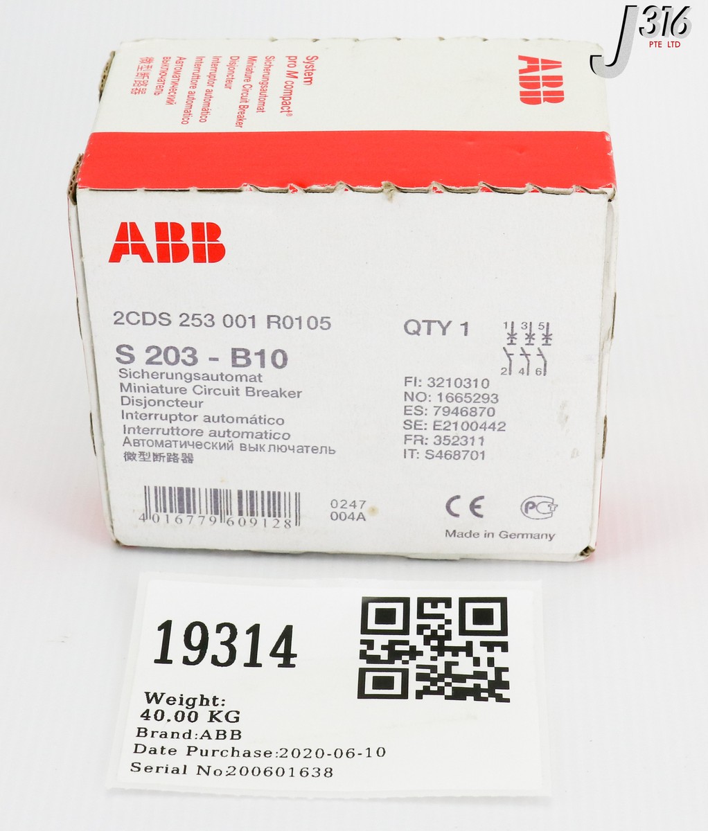 19314 ABB MINIATURE CIRCUIT BREAKER, 2CDS 253 001 R0105 (NEW) S203