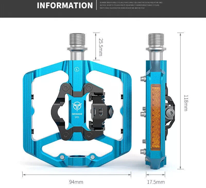GEWAGE 2in1 Mountain Bike Lock Pedals Reflective SPD MTB Bicycle Flat Pedal 9/16 - Image 2 of 4