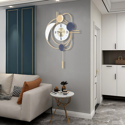 SENDERPICK 27.95'' Large Gold Metal Wall Clock - Silent Quartz 3D Pendulum