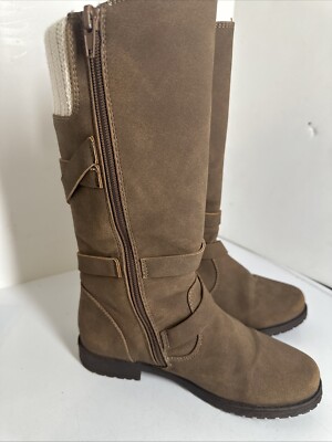 Rachel Shoes Denver Big Girl's Brown Suede Boots 12'' US Knit Cuff Girl's Size 2