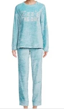 SECRET TREASURES PLUSH 'ZZZ'S THE DAY' PAJAMA LONG JOG PANTS SET AQUA 3X