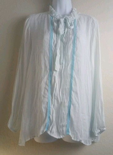 Melissa Paige Women's Light Blue Chiffon Blouse Lace Detail Sz M