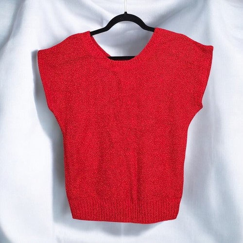 Vintage Jason Maxwell Sweater Womans Large Red Scoop Neck Sleeveless Fluffy Knit