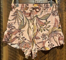 Wild Fable Womens Linen Shorts Peach Pull On Tropical Beach Ruffle Hem Size M