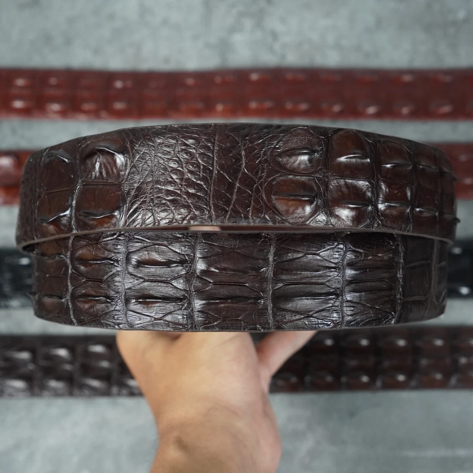 Real Crocodile Brown Leather Men's Skin Belt W 1.5" No Jointed Classic Belt - Image 4 of 4