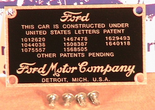 1928 1929 1930 1931 Model A Ford Ratrod Streetrod Firewall Patent Data Plate 