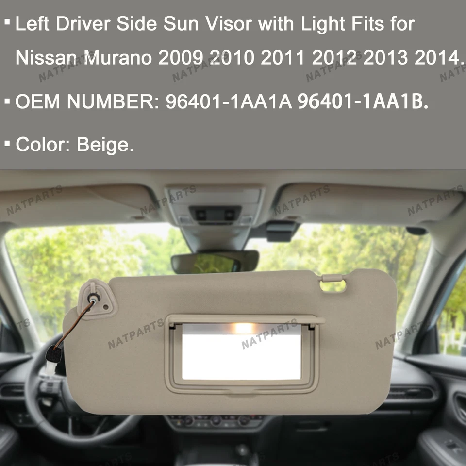 Parasol del lado izquierdo del conductor con luz compatible con Nissan Murano2009-2014 96401-1AA1B Foto 2 de 4