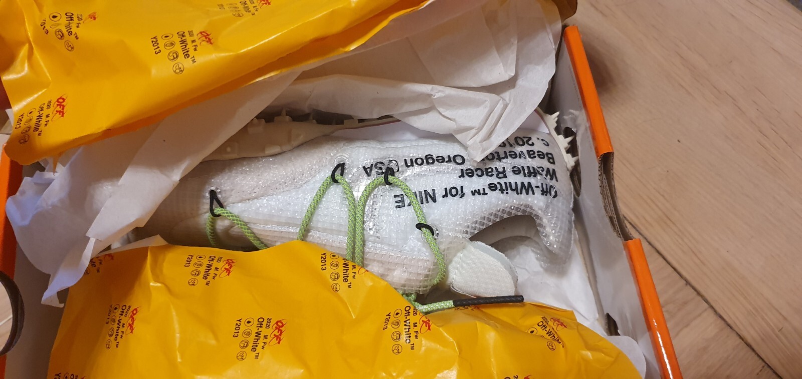 OFF WHITE X NIKE Nike X Off White Waffle Racer bianco nero verde elettrico CD8180 100 UK 3 EU36