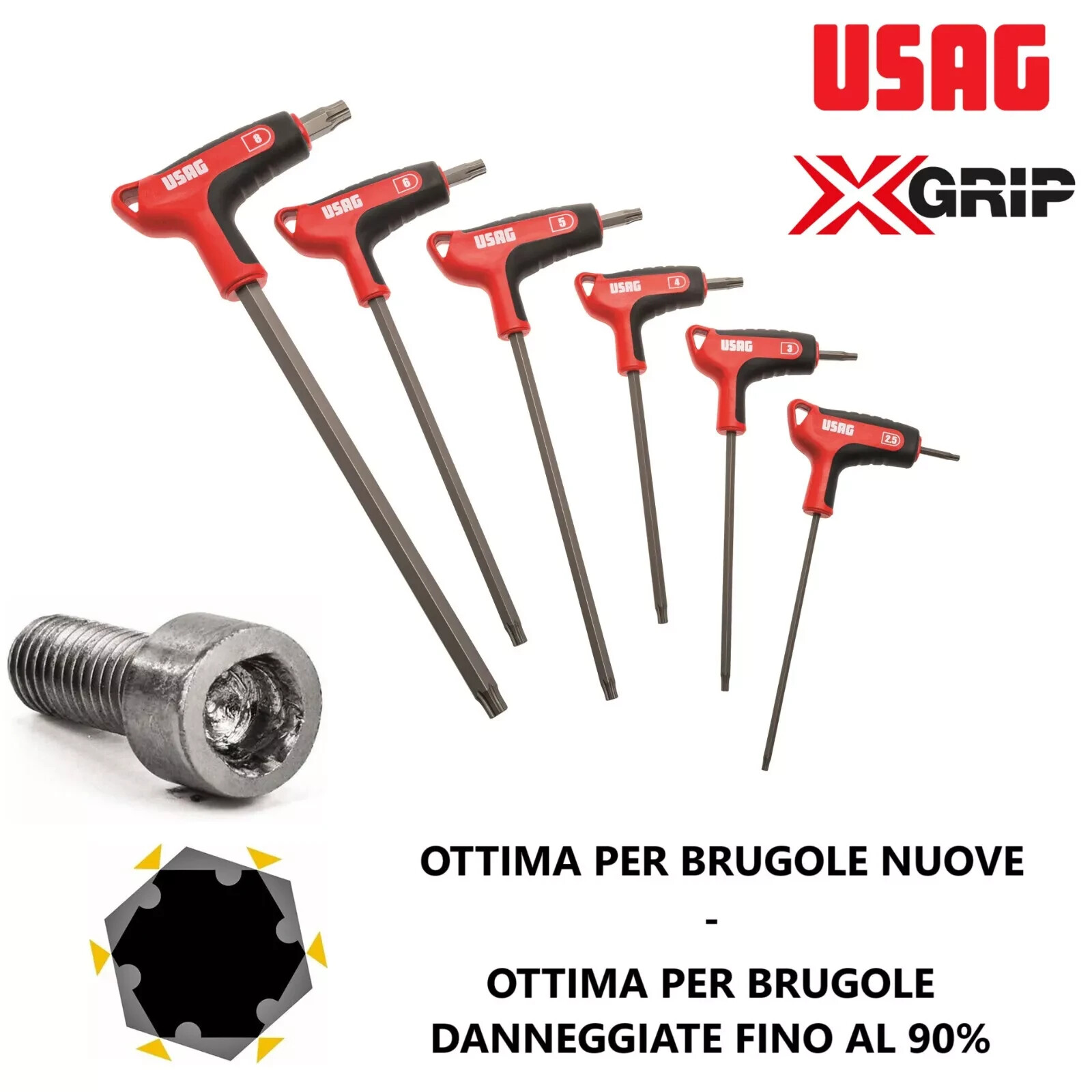 Set 6 Pezzi USAG 280HX/SE6: Chiavi Maschio X-GRIP per Meccanica