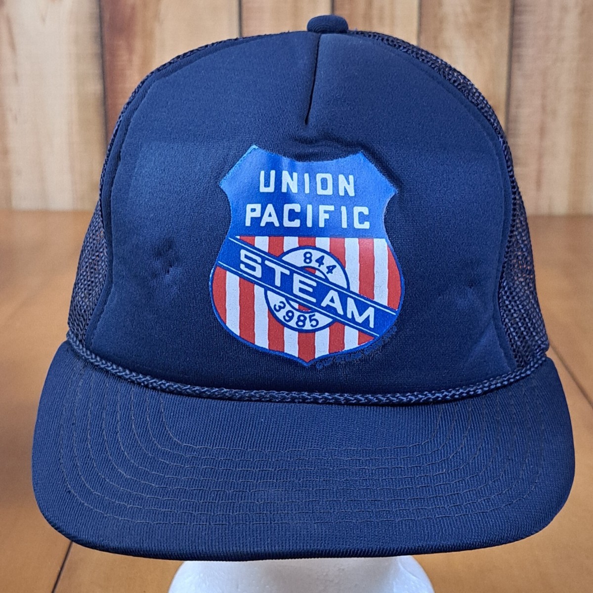 Union Pacific Steam Railroad Trucker Cap Hat 844/3985 Foam Mesh SnapBack  1990's
