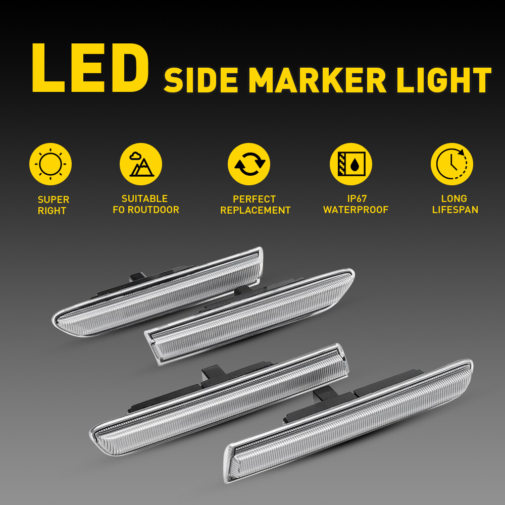 Clear Lens LED Front Rear Fender Side Marker Lights For 2004-2008