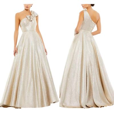 Mac Duggal Bow One-Shoulder Metallic Ballgown Dress Size 8 NWT | eBay