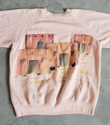 Vintage 80s Sweatshirt Southwestern OOAK Hand Painted Peach Pink