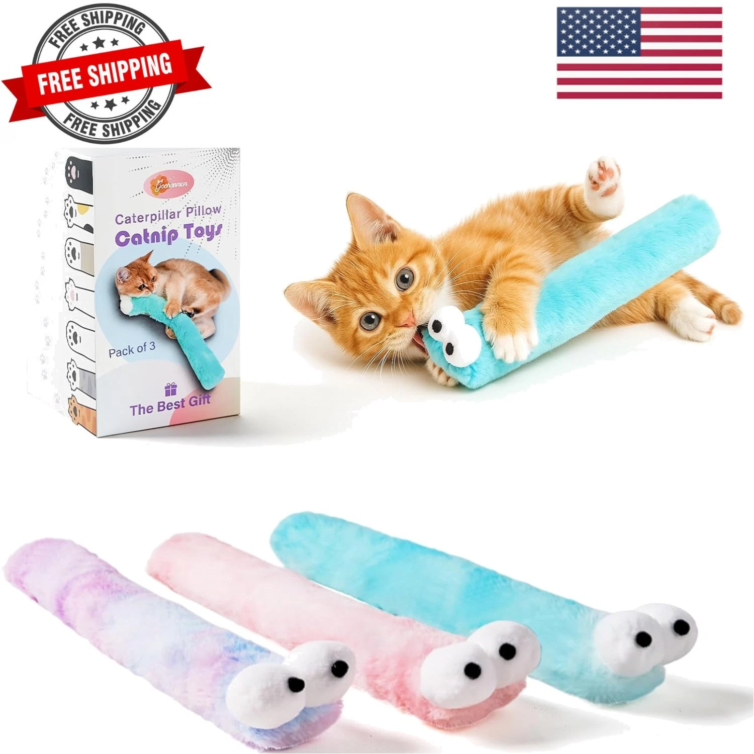 Cat Toys Pillows,3 Pack, Catnip Inside,Soft and Durable Kick Sticks with Crin...