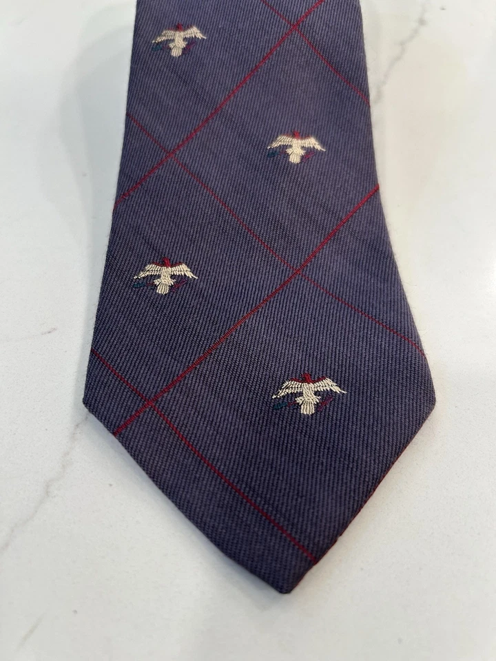 Vintage American Eagle 3” Men’s Tie Wool Silk Preppy Retro Blue Eagle Pattern - Image 4 of 4