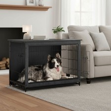 Double-Door Indoor Dog Crate - Ink Black Design for Your Elegant Home