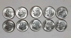 $1 FV Roosevelt Dimes 90% Silver BU 1964 P, D UNC 10 US Coins
