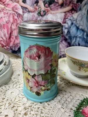 Shabby Chic Vintage Style Kitchen Glass Sugar Shaker Jar,  Roses