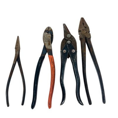 Wiss M1 Snips, Sta-Kon WT-111-M, Lineman Vintage Made in USA Pliers Lot, 4 Pcs