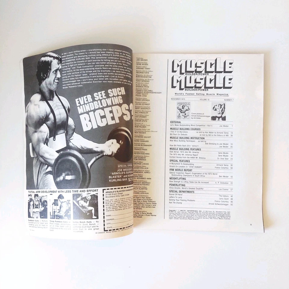Muscle Builder / Power Bodybuilding Magazine Arnold Schwarzenegger Nov 1975 16-7 - Image 3 of 4