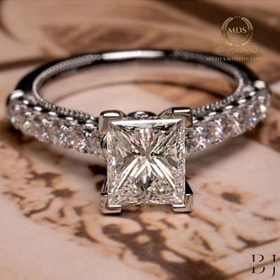 2 CT Princess Cut Moissanite Engagement Ring Solid 14k White Gold Gift Foe Women