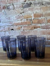 Set Of 6 Purple And Gold Moroccan Glasses