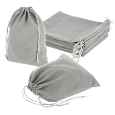 25 Pcs Velvet Drawstring Bag 8 x 10 Inch Jewelry Pouches Gift Bags, Silver Grey