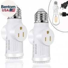 Light Socket to Plug Adapter,Convert E26 Light Socket to 2/3 Prong Outlet Adapte