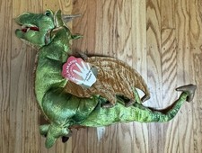 Vtg 17" FOLKMANIS Green Wyvern Dragon Plush Hand Puppet Gold Wings Harry Potter