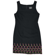 Vintage 90s embroidered dark garden party mini dress VTG 1990s whimsical floral