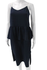 Ganni Women Slip Dress Dark Blue V-Neck Sleeveless Long Size M