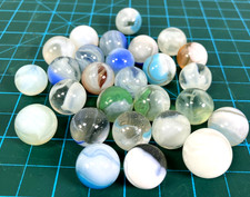 Vintage Marble Lot Of 25 Blues, Greens, And White Swirls Cat eye Akro
