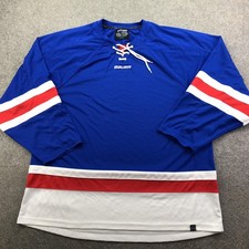 Bauer Team Jersey Mens 2XL Blue Long Sleeve Lace Up Hockey Mesh Top Performance