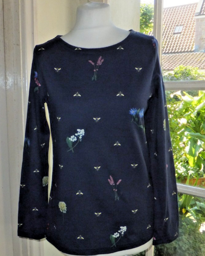 BNWT JOULES  Harbour Print Navy Bee/Floral  Top - Cotton - UK 10