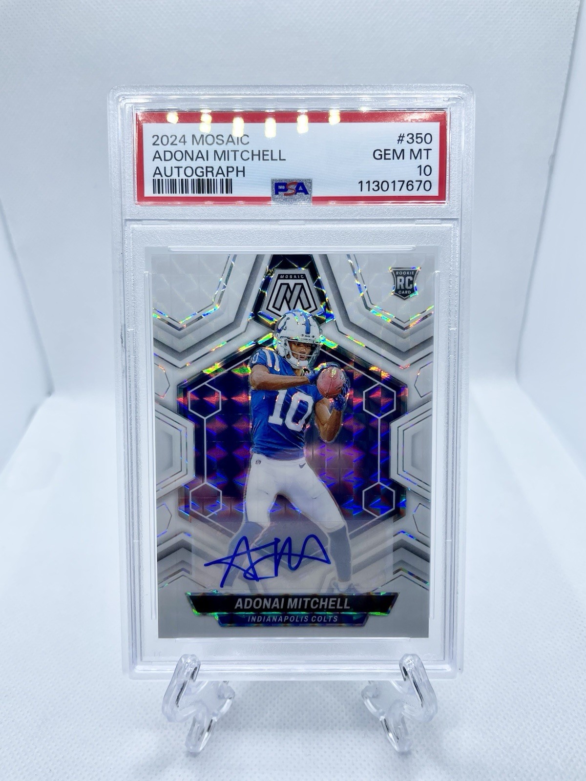 Adonai Mitchell 2024 Panini Mosaic Rookie Autographs Mosaic RC PSA 10