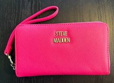 Steve Madden Pink Zip-Around Wristlet Wallet w/ Logo, Wristlet Strap, Cards